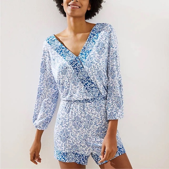 Loft Beach Blue Paisley Romper - Picture 1 of 8